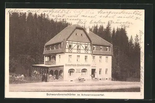 AK Zöblitz, Gasthaus Schwarzbeerschänke im Schwarzwassertal