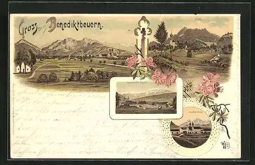 Lithographie Benediktbeuern, Remonte Depót, Jnvalidenhaus, Panorama