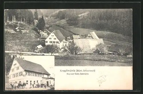 AK Kropfmühle, Gasthaus mit Pferdekarren, Dorfansicht