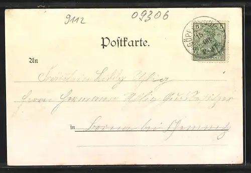 AK Göppersdorf b. Burgstädt, Plantagen-Gut, Blockhäuser u. Kreuzfontäne
