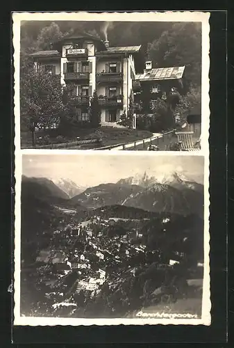 AK Berchtesgaden, Hotel Waldeck, Gesamtansicht gegen Alpen