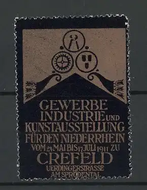 Reklamemarke Crefeld, Gewerbe-, Industrie- und Kunstausstellung 1911, Messelogo