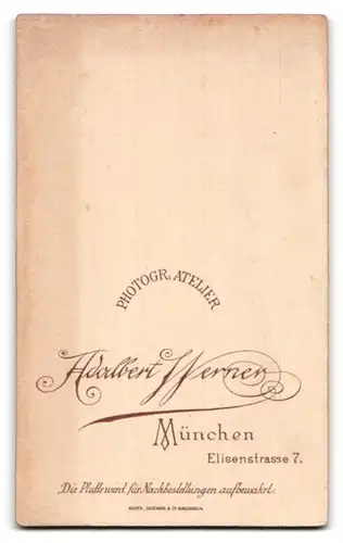 Fotografie Adalbert Werner, München, Elisenstrasse 7, Portrait modisch gekleideter Herr mit Oberlippenbart
