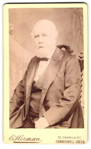 Fotografie C. Herman, Camberwell Green, Church St. 72, Alter Herr im Anzug mit weissem Vollbart