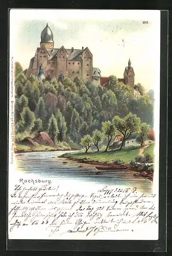 Künstler-AK Rochsburg, Panoramablick zur Burg