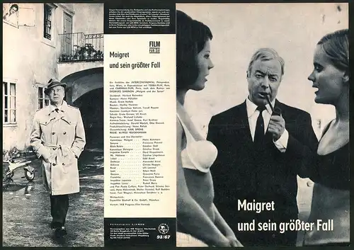 Filmprogramm Film für Sie Nr. 39 /67, Maigret und sein grösster Fall, H.Rühmann, Francoise Prévost, Regie: A. Weidenmann