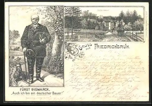 Lithographie Friedrichsruh, Fürst Bismarck Auch ich bin ein deutscher Bauer