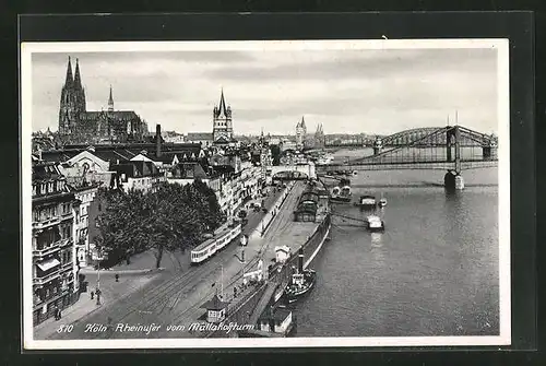 AK Köln, Rheinufer vom Mallakoffturm