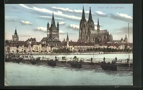 AK Köln, Totalansicht mit Dom und Schiffbrücke