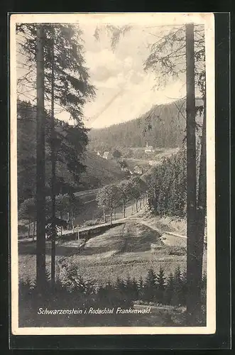 AK Schwarzenstein i. Rodachtal /Frankenwald, Ortspartie mit Bäumen