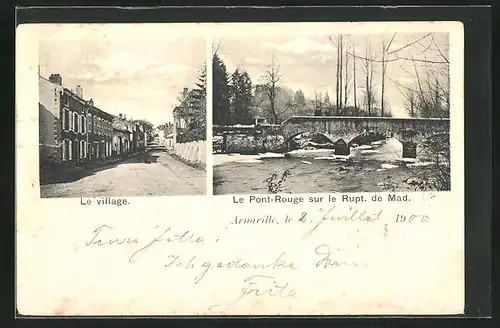 AK Arnaville, Le village, Le Pont-Rouge sur le Rupt. de Mad.