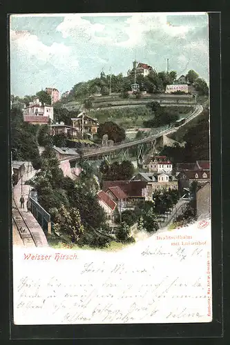 AK Weisser Hirsch, Drahtseilbahn mit Gasthaus Luisenhof