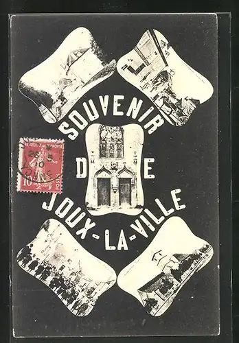 AK Joux-la-Ville, Vue de la Place, L`Eglise, La Grande Rue & le Bureau de Poste