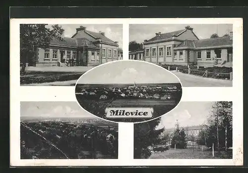 AK Milowitz / Milovice, Ortsansicht von weitem, Ortspartien