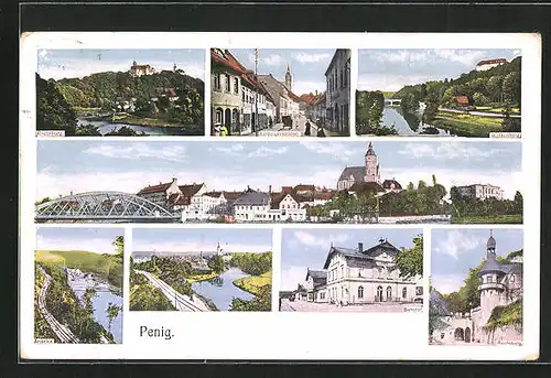 AK Penig, Rochsburg, Leipzigerstrasse, Wolkenburg