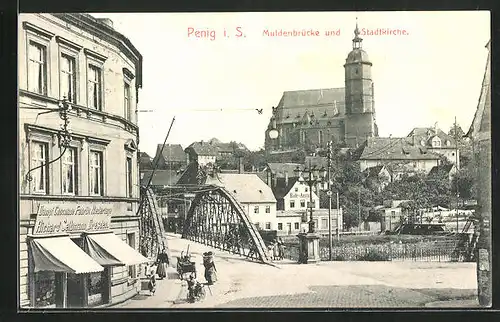 AK Penig i. S., Muldenbrücke und Stadtkirche