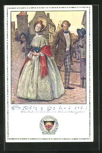 Künstler-AK Karl Friedrich Gsur: Deutscher Schulverein Nr. 6: junger Mann wird von seinem Liebchen geschnitten