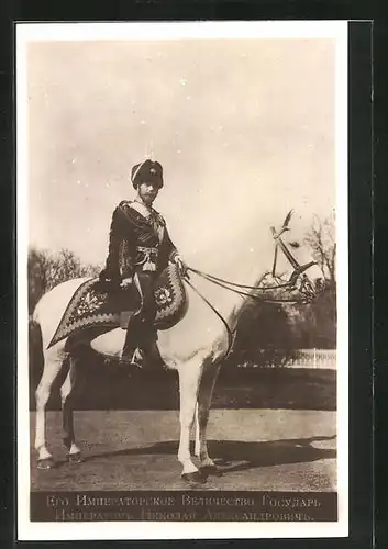 AK Nikolaus II von Russland, in Paradeuniform auf seinem weissen Schimmel