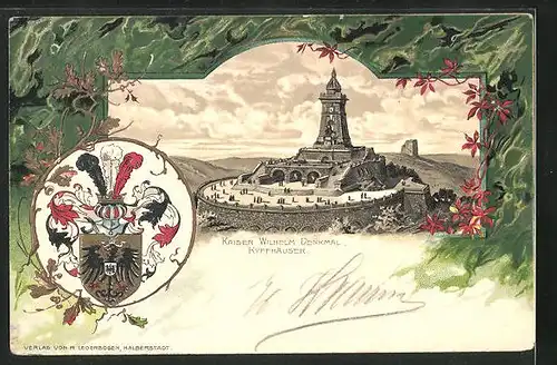 Passepartout-Lithographie Kyffhäuser, Kaiser Wilhelm Denkmal, das Wappen