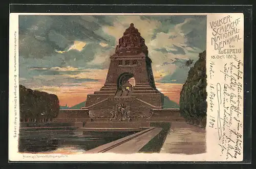 Künstler-Lithographie Bruno Bürger & Ottillie Nr. 2153: Leipzig, vor dem Völkerschlachtdenkmal
