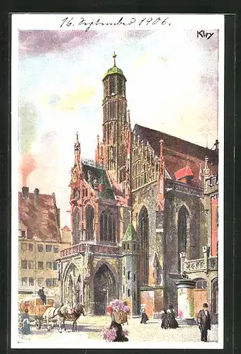 Künstler-AK Heinrich Kley: Nürnberg, Passanten vor der Frauenkirche