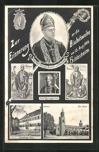 AK Hildesheim, die Bischofsweihe am 15. Aug. 1906, vor dem Palais, der Dom