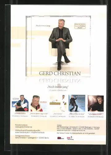 Künstler-AK sign.: Gerd Christian, in einem Ledersessel sitzend mit Gruss, Autogrammkarte