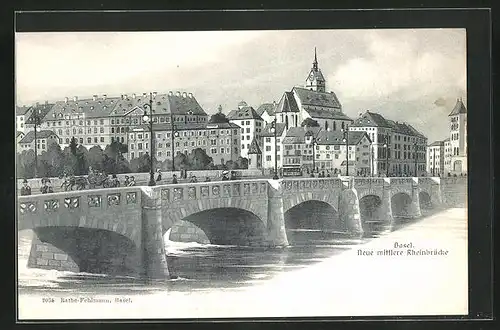 AK Basel, an der neuen mittleren Rheinbrücke