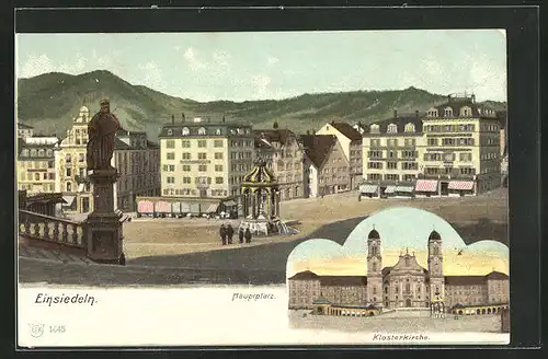 AK Einsiedeln, auf dem Hauptplatz, vor der Klosterkirche