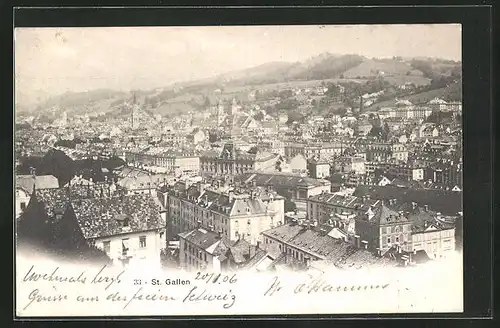 AK St. Gallen, Blick über die Dächer der Stadt