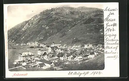 AK Andermatt, Blick auf den Ort im tal