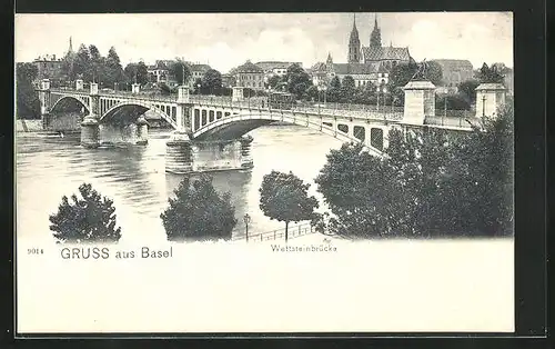 AK Basel, Blick von der Wettsteinbrücke zum Münster