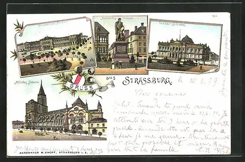 AK Strassburg i.E., das Universitätsgebäude, Landesbibliothek, Guttenberg-Denkmal, Südseite Münster