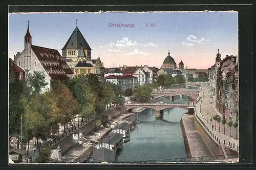 AK Strassburg i. E., Blick über den Kanal, Brücken verbinden die Stadt