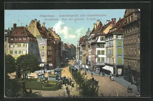 AK Strassburg i. E., Gutenbergplatz und Gewerbslauben