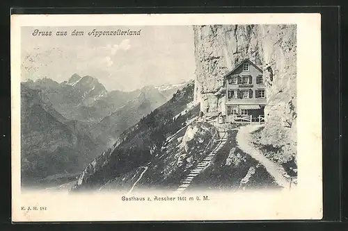 AK Aescher, Gasthaus zum Aescher mit Talpanorama im Appenzellerland