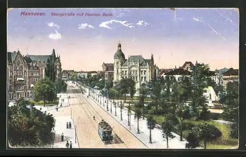 AK Hannover, Georgstrasse mit Hannov. Bank