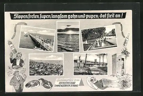 AK Timmendorfer Strand, Ortsansicht mit Strand und Steg