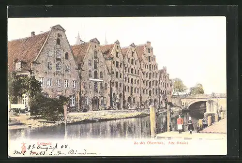 AK Lübeck, An der Obertrave, Alte Häuser