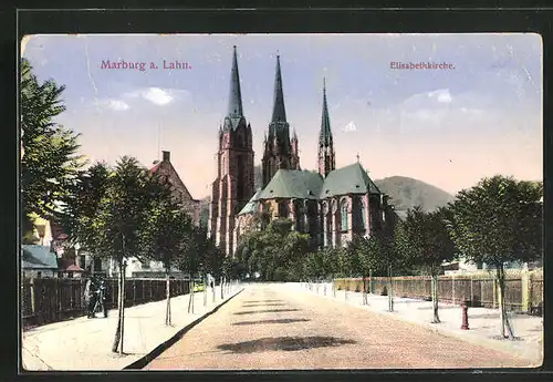 AK Marburg a. Lahn, Elisabethkirche bei Dämmerung