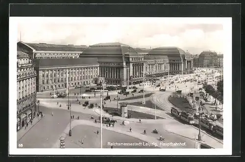 AK Leipzig, Hauptbahnhof aus der Vogelschau