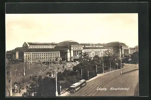 AK Leipzig, Panoramablick auf den Hauptbahnhof