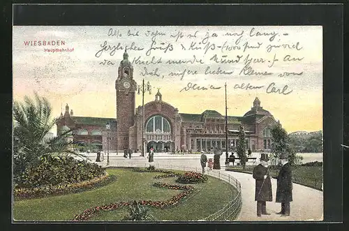 AK Wiesbaden, Blick von den Anlagen zum Hauptbahnhof