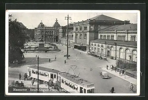 AK Hannover, Ernst-August-Platz, Hauptbahnhof und Strassenbahn