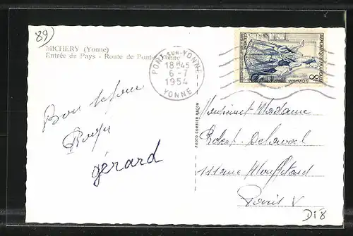 AK Michery, Entrée du Pays, Route de Pont-sur-Yonne