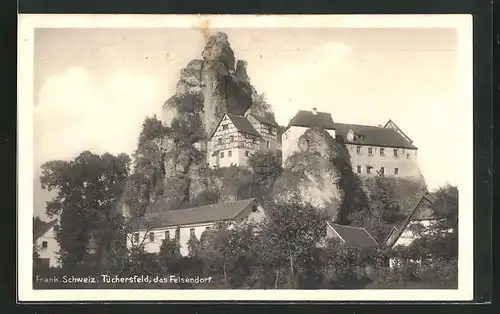 AK Tüchersfeld / Fränk. Schweiz, Panorama mit Felsendorf