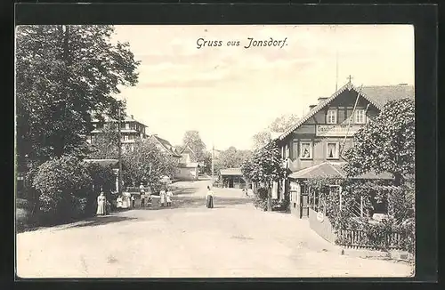 AK Jonsdorf, Ortsansicht mit Strassenblick