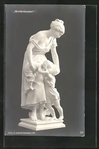 AK Skulptur Broderskyssen im Atelier S.Almquist Helsingborg 1912