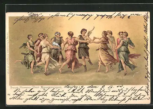 AK Frauen und Männer tanzen den Musenreigen