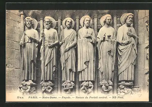 AK Paris, Cathédrale Notre-Dame - Facade - Statues du Portail central